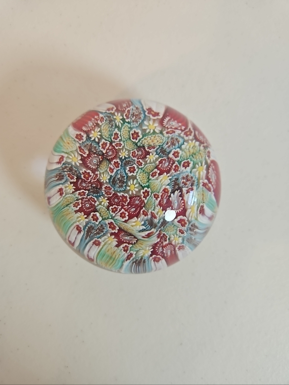 Murano Art Glass Paperweight Millefiori 3" Across VGC Vintage Floral Red White